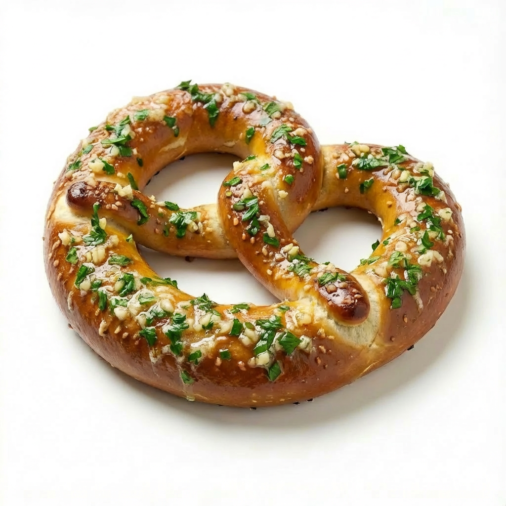 Dark poppy seed covered pretzel
